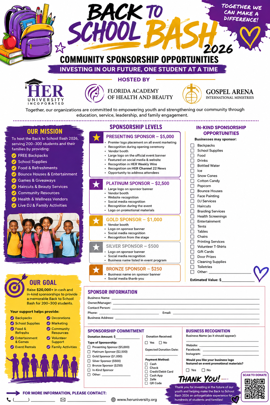 Invest in Our Future. Sponsor the Back to School Bash 2026.